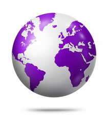 Canvas Print - Purple earth globe isolated on white background