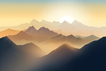 Wall Mural - mountains in the morning fog at sunrise in warm tones. generative ai.