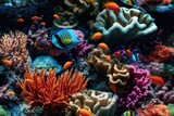 Fototapeta Do akwarium - Tropical Aquarium with Fish, Coral. Anemones Seamless Texture Pattern Tiled Repeatable Tessellation Background Image