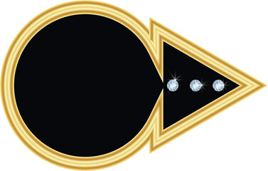 Wall Mural - round black arrow in gold border with diamonds on transparent background