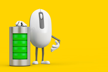 Aufkleber - Computer Mouse Cartoon Person Character Mascot with Abstract Charging Battery. 3d Rendering