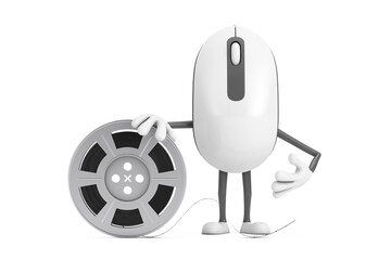 Poster - Computer Mouse Cartoon Person Character Mascot with Film Reel Cinema Tape. 3d Rendering