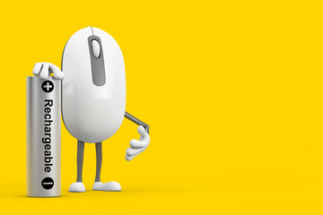 Poster - Computer Mouse Cartoon Person Character Mascot with Rechargeable Battery. 3d Rendering