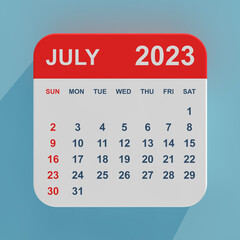 Fototapete - Flat Icon Calendar July 2023. 3d Rendering
