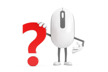Poster - Computer Mouse Cartoon Person Character Mascot with Red Question Mark Sign. 3d Rendering