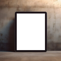 Fototapete - Digital Tablet computer with transparent screen cutout on concrete background, PNG file. Mockup template for artwork design. 
