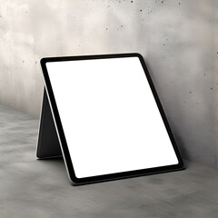 Fototapete - Digital Tablet computer with transparent screen cutout on concrete background, PNG file. Mockup template for artwork design. 