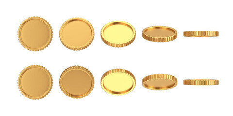 Aufkleber - Abstract Cartoon Golden Blank Coin Web Icon Sign in Different Position. 3d Rendering