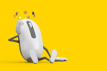 Poster - Seated Computer Mouse Cartoon Person Character Mascot with Stars Around Head. 3d Rendering