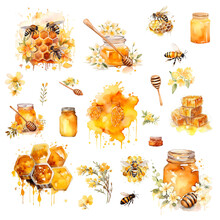 Honey Product Set, Bees And Honey, Honey Seamless Pattern