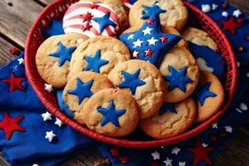 Poster - Fresh baked cookies blue stars 4 july. Generate Ai