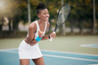 © Beaunitta V W/peopleimages.com - Winner, celebrate and black woman excited, tennis and victory with fitness, happiness and sports. Female person, happy player or athlete on the court, game and exercise with workout goal and cheering