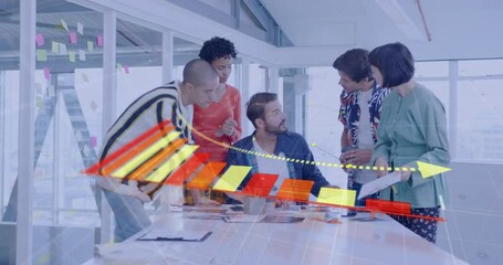Poster - Animation of data processing over diverse business people in office