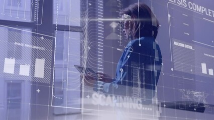Poster - Animation of data processing over caucasian businesswoman in office