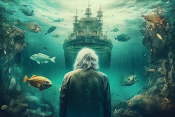 Old person undersea world. Generate AI