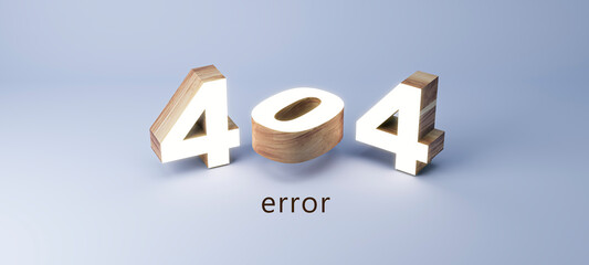 Fototapete - 404 page not found error creative concept with wooden 3d digits on light blue background, 3D Rendering
