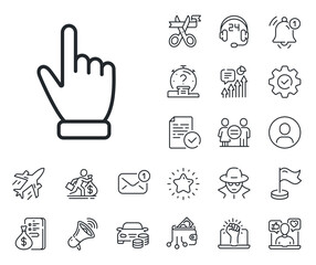 Poster - click action sign. salaryman, gender equality and alert bell outline icons. hand cursor line icon. f