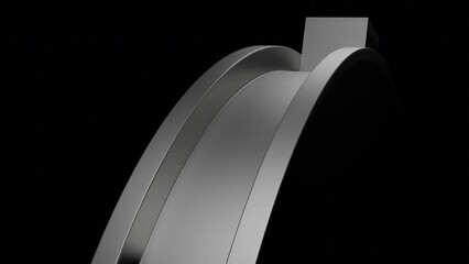 Poster - Cube riding on circular road on a black background. Design. Geometric surreal pattern.