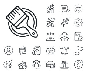 Poster - wall paintbrush sign. salaryman, gender equality and alert bell outline icons. paint brush line icon