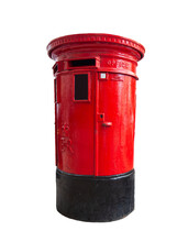 Traditional Red Post Box In London, The UK. Cut Out And Isolated On Transparent White Background