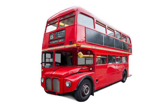 Wall Mural -  - Traditional red bus in London, the UK. Double-decker cut out and isolated on transparent white background