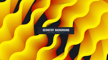 Poster - Vector abstract background, gradient diagonal zigzag lines, yellow shape blend 3d on black backdrop.