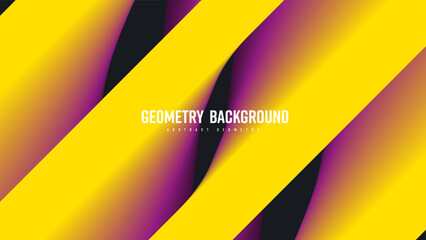 Poster - Vector abstract background, gradient diagonal lines, yellow shape blend 3d, pink shadows on black backdrop.