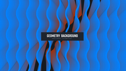 Poster - Vector abstract geometric background, gradient vertical wave lines, blue shape blend 3d on black backdrop.