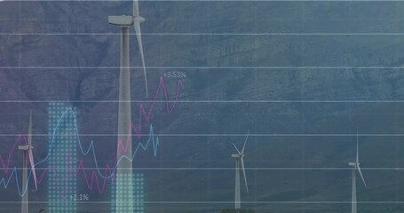 Poster - Animation of statistical data processing over spinning windmills against mountains