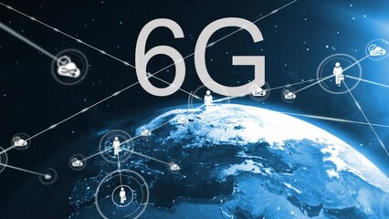 Poster - Animation of network of digital icons over globe against black background