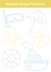 Handwriting practice sheet. Basic writing. Educational game for children. Learning basic geometric shapes. 