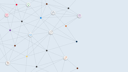 Poster - Business and network connection concept with infographic elements and icons. Digital communication technology, networking and connected dots lines.