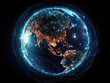 Global world telecommunication network with nodes connected around earth, concept about internet and worldwide communication technology, image from space furnished 
