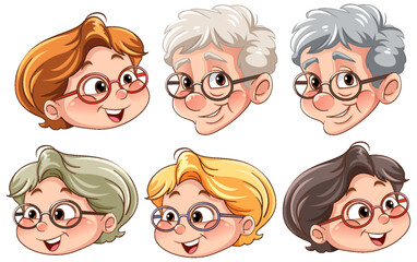 Poster - Different old woman facial expression collection