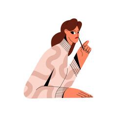 Thoughtful displeased envious woman looking with doubt. Sceptic pensive person thinking, considering with jealous, envy, suspicious emotion. Flat vector illustration isolated on white background