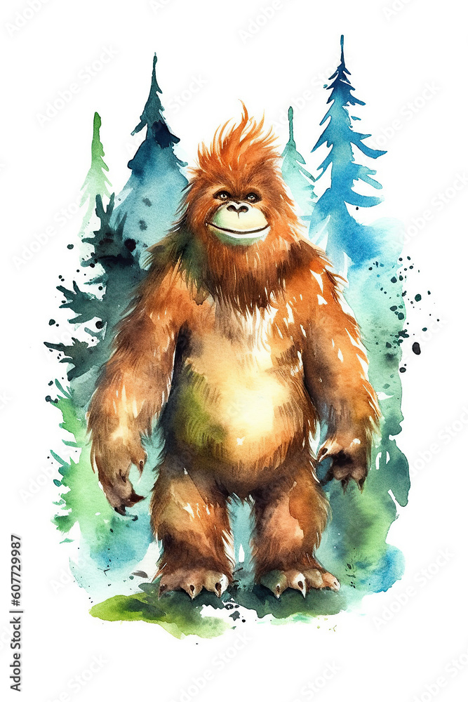 Bigfoot watercolor clipart cute isolated on white background Stock ...