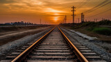 Fototapeta  - Railway Tracks Converging in the Distance, Generative AI