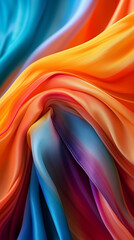 Wall Mural - Elegant fashion flying satin silk cloth design for product display. colorful gradient colored cloth piece of fabric on black background. generative AI