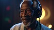 © neirfy - Portrait of happy african old man in headphones