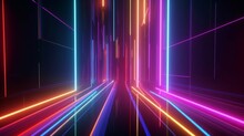 3d Render, Abstract Geometric Background, Assorted Colorful Glowing Lines, Futuristic Technology Wallpaper, Generative AI