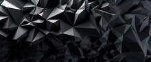 3d Render, Abstract Black Crystal Background, Faceted Texture, Macro Panorama, Wide Panoramic Polygonal Wallpaper, Generative AI
