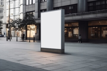 Clean and modern mockup, blank vertical outdoor billboard on city street Generative AI