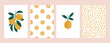 Set of bright summer cards with lemon, lemon slice, patterns.