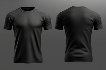 mockup black t-shirt on strong man on gray background template for presentation of clothes front vie