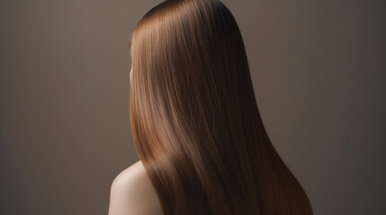  Female with straight, smooth and shiny, silky hair. Generative AI