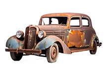 Old Abandoned Rusty Vintage Car Isolated On Transparent Background. Generative AI