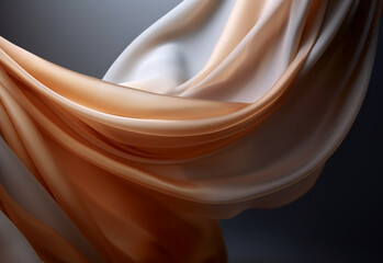 Wall Mural - Elegant fashion flying satin silk cloth design for product display. Orange and blue colored cloth piece of fabric on beige background. generative AI