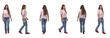 © curto - line of front,back and side view of a same young girl walking on white background