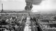 Paris, France after nuclear strike in black and white, photo style Generative AI