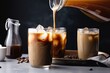 © Alfazet Chronicles - pitcher of iced coffee lattes, ready to be poured into glasses, created with generative ai